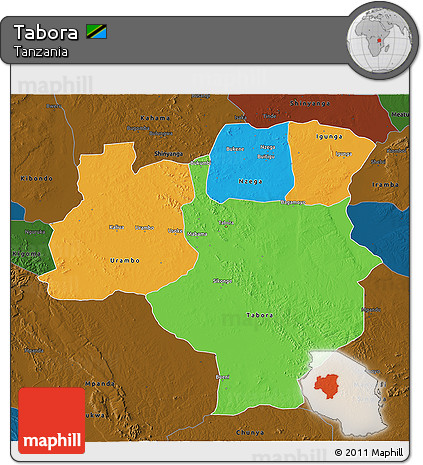 Political 3D Map of Tabora, darken
