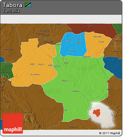Political 3D Map of Tabora, darken