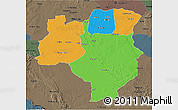 Political 3D Map of Tabora, darken, semi-desaturated