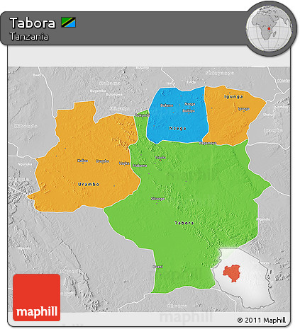 Political 3D Map of Tabora, lighten, desaturated