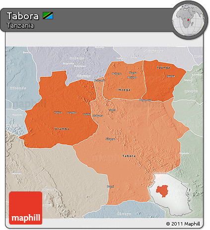 Political Shades 3D Map of Tabora, lighten, semi-desaturated