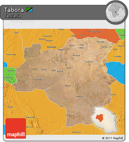 Satellite 3D Map of Tabora, political outside