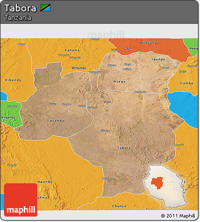 Satellite 3D Map of Tabora, political outside