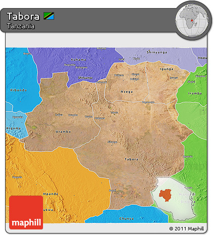 Satellite 3D Map of Tabora, political shades outside
