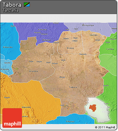 Satellite 3D Map of Tabora, political shades outside