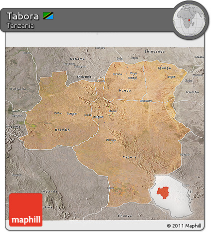 Satellite 3D Map of Tabora, semi-desaturated