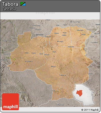 Satellite 3D Map of Tabora, semi-desaturated