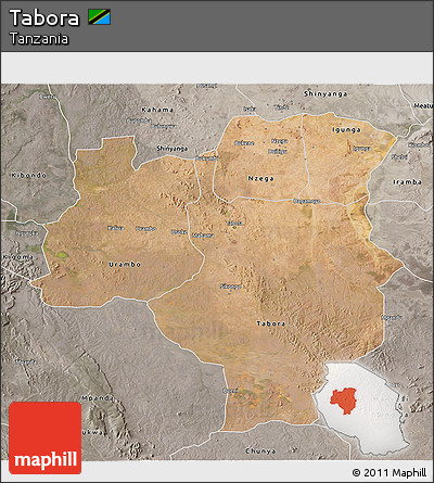 Satellite 3D Map of Tabora, semi-desaturated