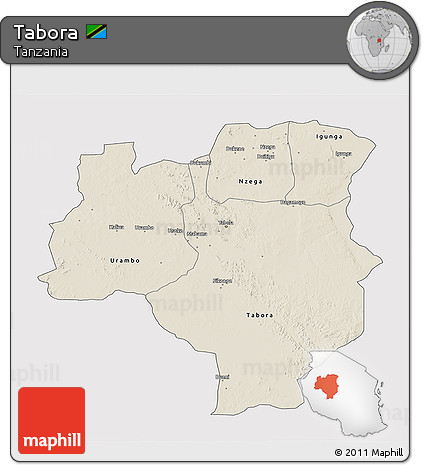 Shaded Relief 3D Map of Tabora, cropped outside