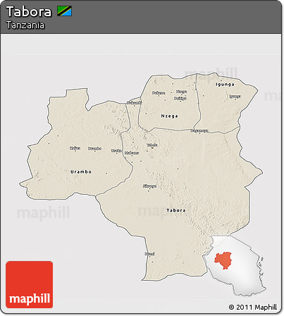 Shaded Relief 3D Map of Tabora, cropped outside