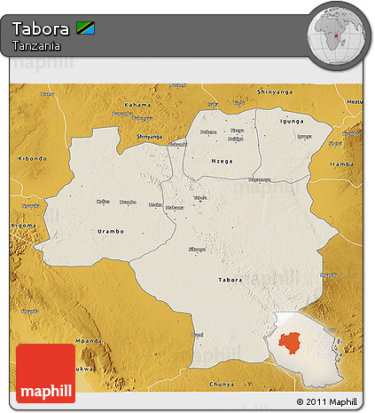 Shaded Relief 3D Map of Tabora, physical outside