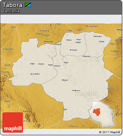 Shaded Relief 3D Map of Tabora, physical outside