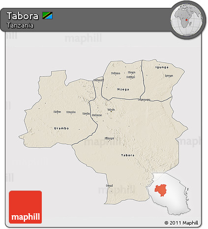 Shaded Relief 3D Map of Tabora, single color outside