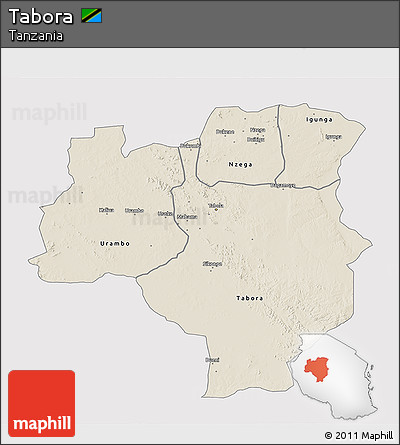 Shaded Relief 3D Map of Tabora, single color outside