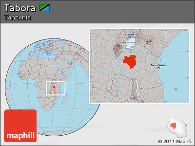 Gray Location Map of Tabora, within the entire country