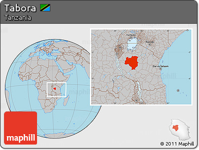 Gray Location Map of Tabora, within the entire country