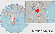 Gray Location Map of Tabora, within the entire country, hill shading