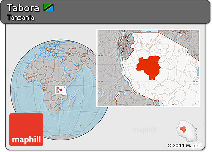 Gray Location Map of Tabora, highlighted country, hill shading