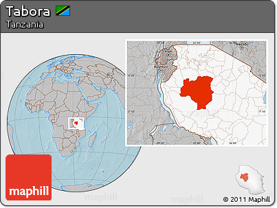 Gray Location Map of Tabora, highlighted country, hill shading