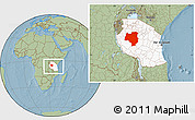 Savanna Style Location Map of Tabora, highlighted country, within the entire country, hill shading