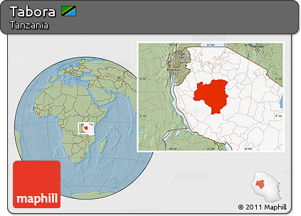 Savanna Style Location Map of Tabora, highlighted country, hill shading