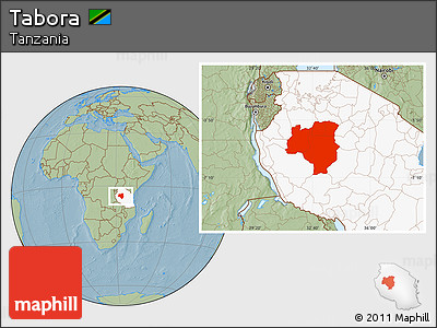 Savanna Style Location Map of Tabora, highlighted country, hill shading