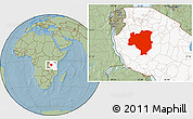 Savanna Style Location Map of Tabora, highlighted country, hill shading
