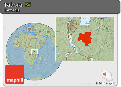 Savanna Style Location Map of Tabora, hill shading