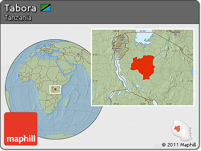 Savanna Style Location Map of Tabora, hill shading