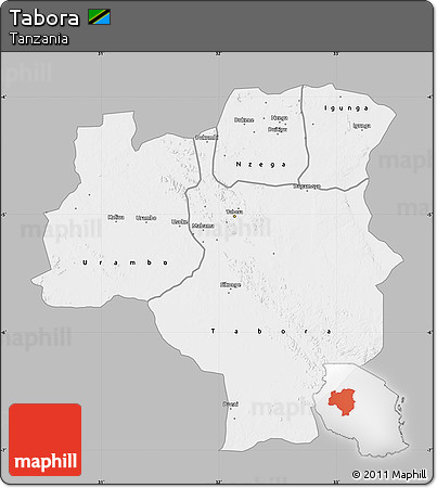 Gray Map of Tabora, single color outside