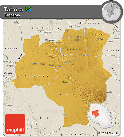 Physical Map of Tabora, shaded relief outside