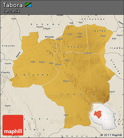 Physical Map of Tabora, shaded relief outside