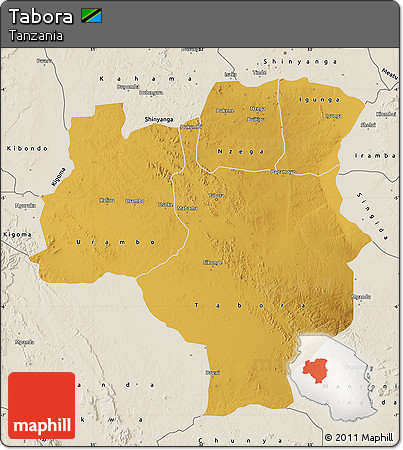 Physical Map of Tabora, shaded relief outside