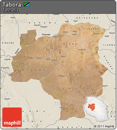 Satellite Map of Tabora, shaded relief outside