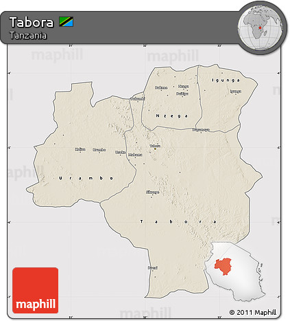 Shaded Relief Map of Tabora, cropped outside