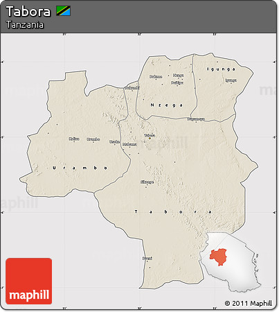 Shaded Relief Map of Tabora, cropped outside