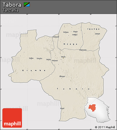 Shaded Relief Map of Tabora, cropped outside