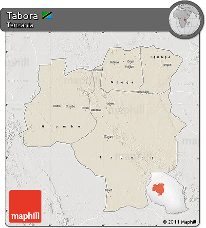 Shaded Relief Map of Tabora, lighten, semi-desaturated
