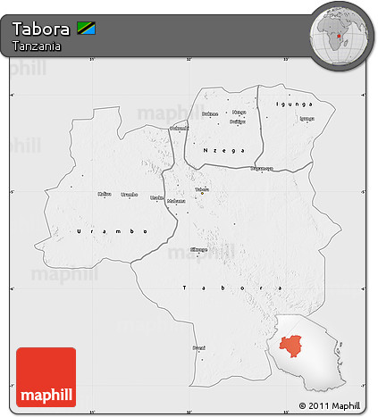 Silver Style Map of Tabora, single color outside