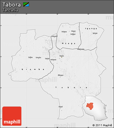 Silver Style Map of Tabora, single color outside