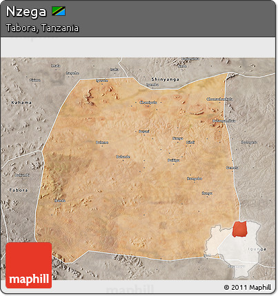 Satellite 3D Map of Nzega, semi-desaturated
