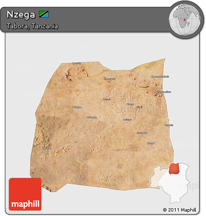 Satellite 3D Map of Nzega, single color outside