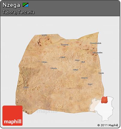 Satellite 3D Map of Nzega, single color outside