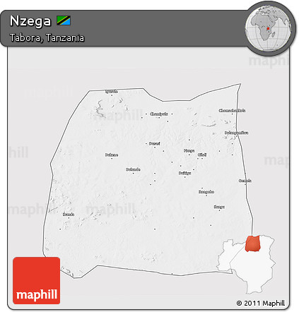 Silver Style 3D Map of Nzega, single color outside