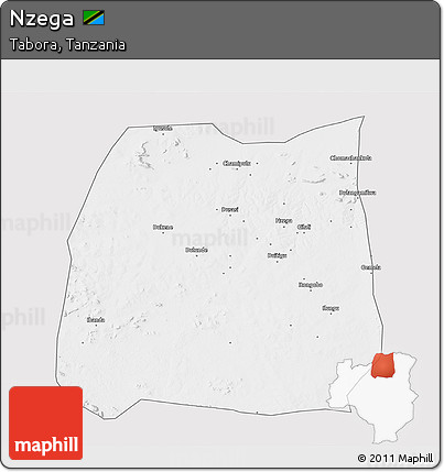 Silver Style 3D Map of Nzega, single color outside