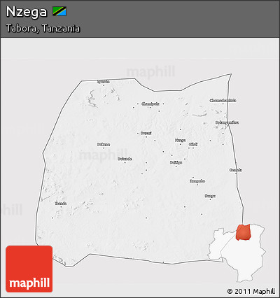 Silver Style 3D Map of Nzega, single color outside