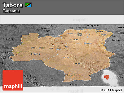 Satellite Panoramic Map of Tabora, darken, desaturated