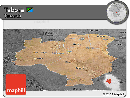 Satellite Panoramic Map of Tabora, darken, desaturated