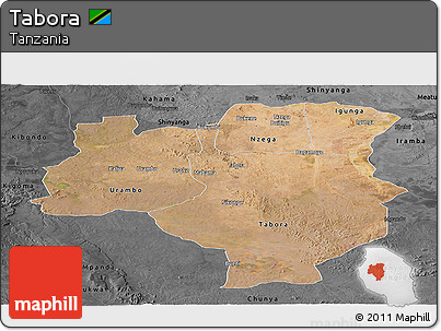 Satellite Panoramic Map of Tabora, darken, desaturated