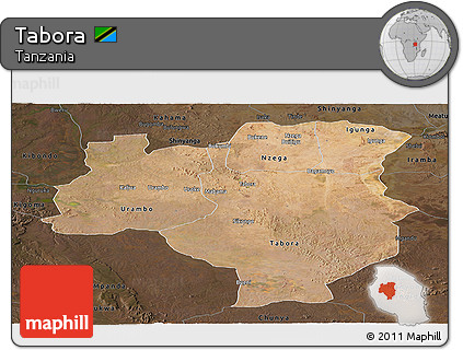 Satellite Panoramic Map of Tabora, darken